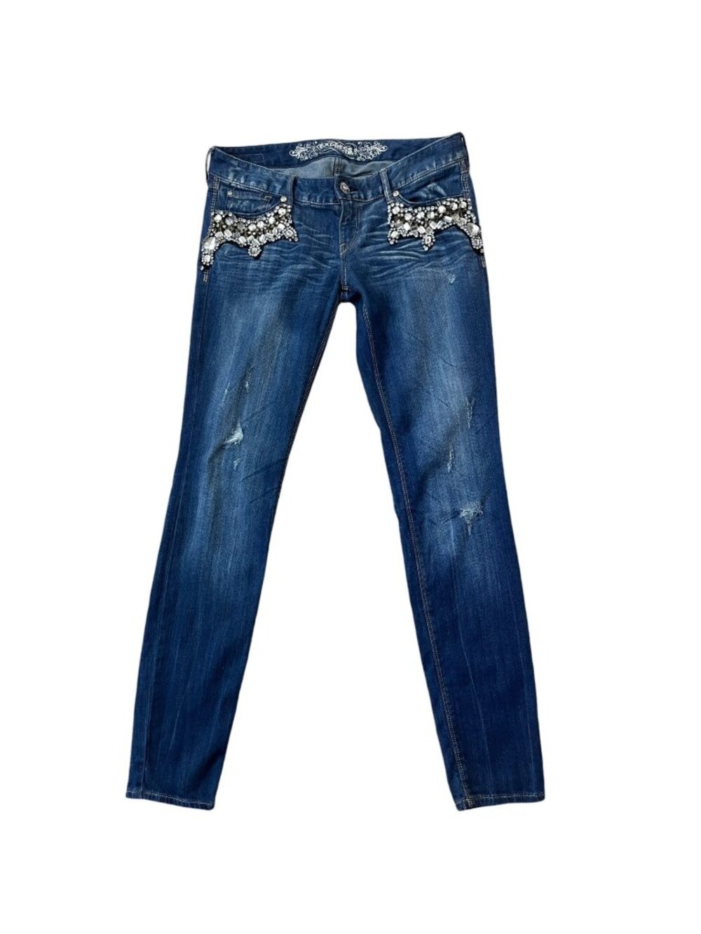 Express Y2K Rhinestone MCBling  Zelda Jeans Womens 6 Slim Fit Ultra Low Rise